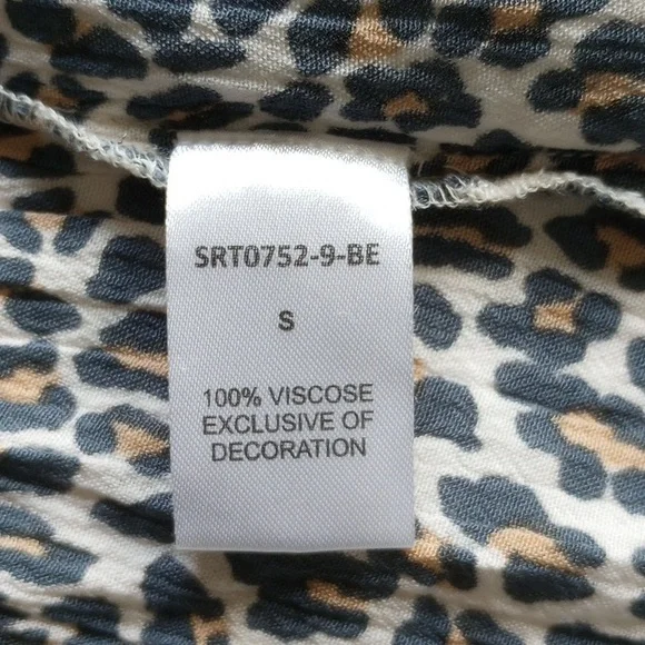 THML High Neck Ruffled Cap Sleeve Top S Leopard Crinkled Gauze 50off3 - Picture 5 of 7